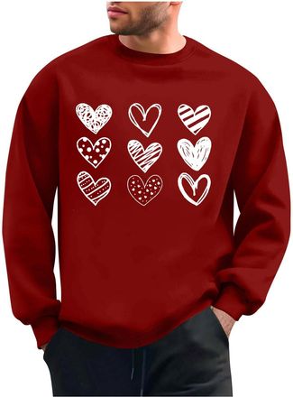 Generic Mens Valentines Day Sweatshirt Fashion Classic Print Crew Neck Sweatshirts Casual Long Sleeve Solid Color Pullover Tops Romantic Festival Loungewear E