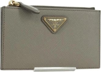 Prada Pre-owned Wallets, female, Gray, Size: ONE SIZE Pre-owned Saffiano Card Case