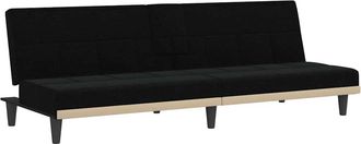 vidaXL Sof&aacute; Cama Con Portavasos Tela Negro Vidaxl