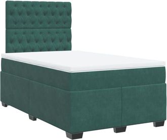 vidaXL Box Spring Bed with Mattress Dark Green 120x200 cm Velvet Vidaxl