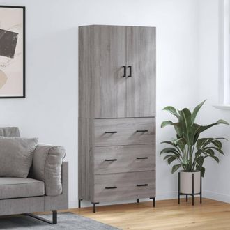 vidaXL Vidaxl - Aparador Alto Madera Contrachapada Gris Sonoma 69,5x34x180 Cm
