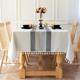 OEM Mantel Rectangular De Lino Para Exteriores, Mantel De Algod&oacute;n Impermeable De Estilo R&uacute;stico Bohemio Borlas, Resistente Sin Arrugas, 90 X 140 Cm
