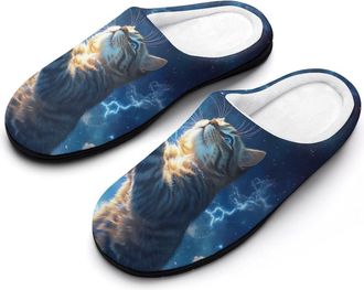 Generic Thunderbolt Cat Womens Slippers Warm House Slippers Indoor House Shoes with Anti-Skid Rubber Sole