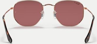 Ray-Ban Occhiali da sole esagonali irregolari oro rosa con lenti viola polarizzate