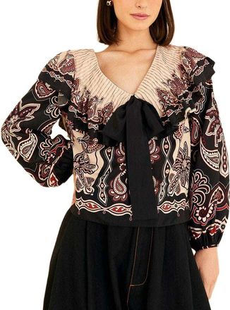 Farm Rio Sweet Mermaids Black And White Blouse