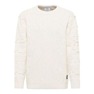 Carlo Colucci Unifarbener Strickpullover - Heren - Ronde hals truien - Wit - XL - Katoen - Truien & Vesten