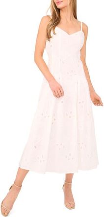 CeCe by Cynthia Steffe Embroidered Godet Pleat Cotton A-Line Dress in Ultra White at Nordstrom, Size X-Large