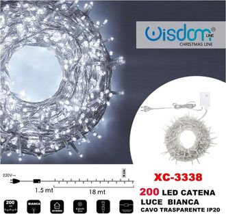 Trade Shop Trade Shop - Catena Luminosa 200 Luci Led Lucciole Luce Bianca Cavo Trasparente Ip20 Xc-3338