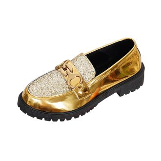 Generic Womens Loafers Slip On Comfortable Walking Shoe Glitter Sparkly Fashionable Classic Non-Slip Casual Chunky Shoes Party Outdoor Gold