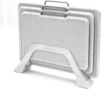 Bisetti Set of 3 granite effect Stonewhite cutting boards with stainless steel rack