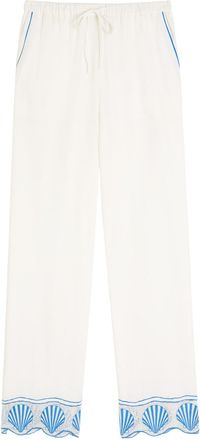 Rails Tildi Embroidered Cotton and Linen-blend Trousers - White - S (UK8-10 / S)