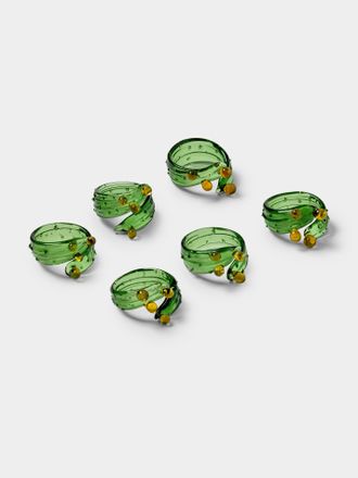Casarialto Set of 6 Cacti Hand-Blown Glass Napkin Rings