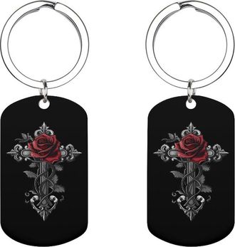 Generic Gothic Cross And Rose Bright Cute Keychain Metal Key Ring Keychains Bag Purse Pendant Charms for Women Men