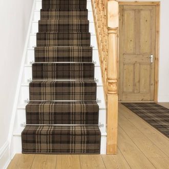 Runrug Stair Runner Carpet for Staircases - Soft & Comfy, 9mm - Tartan in Brown | Size: 80 cm x 450 cm
