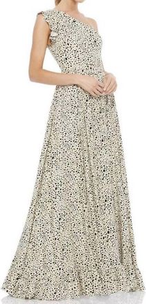 Mac Duggal Leena One Shoulder Dress In Dalmatian