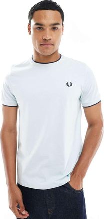 Fred Perry T-shirt azzurra con doppia riga a contrasto-Blu