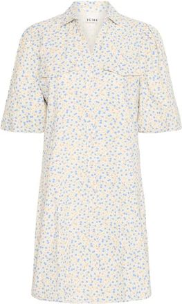Ichi Berk Bloem Jurk - Dames - Korte kleedjes - Beige - XS - Katoen - Kleedjes