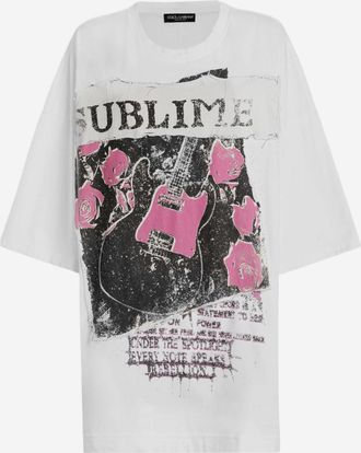 Dolce & Gabbana White Round Neck Printed T-Shirt