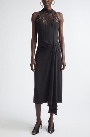 Valentino Lace Yoke Silk Georgette Gown in Black at Nordstrom, Size 6 Us