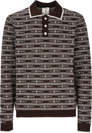 Casablanca Three Buttons Polo - Heren - Ronde hals truien - Bruin - XL - Wol - Truien & Vesten