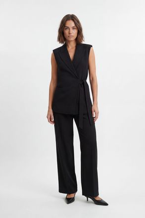 Karen Millen Womens Soft Tailored Wrap Detail Sleeveless Blazer - Black - Size 12 UK