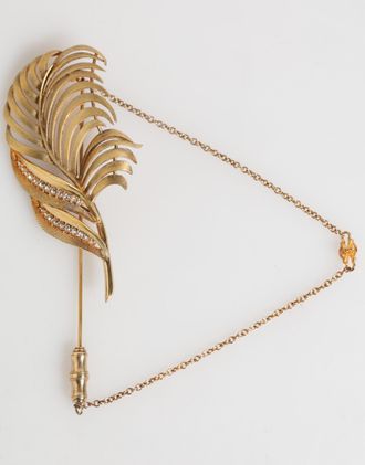 Dolce & Gabbana Mens Gold Sterling Silver925 Leaf Embellished Lapel Pin Brooch Accessory