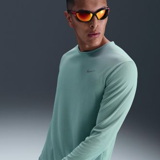Nike Mens Miler Dri-FIT UV Long-Sleeve Running Top in Green | FB7070-017