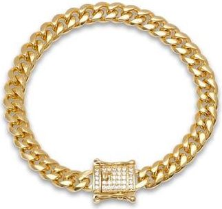HMY Jewelry 18K Gold Plated Stainless Steel Cubic Zirconia Box Lock Chain Bracelet in Yellow at Nordstrom Rack