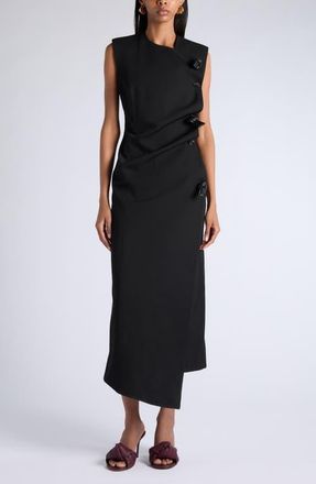 Bottega Veneta Asymmetric Wool Twill Dress in 1010 Double Black at Nordstrom, Size 42