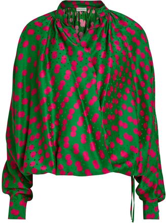 Dries Van Noten Cenver Polka dot Satin Wrap Blouse - Green - 34 (UK6 / XS)