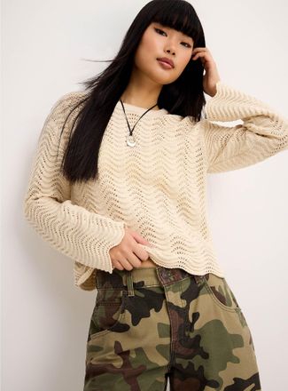 Only Womens Waves striped crocheted sweater