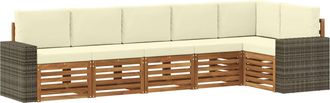 vidaXL Conjunto De Sof&aacute;s De Exterior 6 Uds. Natural Y Crema Poli&eacute;ster Vidaxl