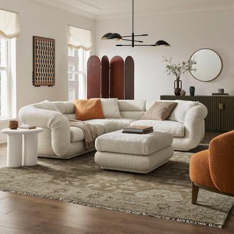 Castlery Spill-Resistant Sectional Sofa with Ottoman - Cream | Solari by Castlery, White, Spill-Resistant Fabric