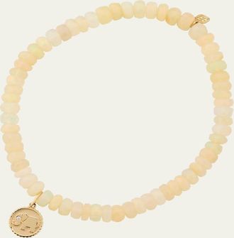 Sydney Evan 14K Yellow Gold Tiny Elephant Coin Charm on Opal Beaded Bracelet with One Diamond