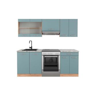 Vicco Mueble De Cocina R-line, Roble Azul-gris-dorado, 200 Cm, Et M&aacute;rmol
