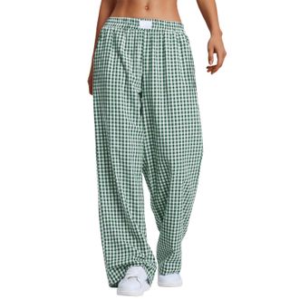 Generic Womens Striped Gingham Boxer Pants, Lounge Pajama, Casual Plaid Trousers, Y2K Fashion Beach Bottoms with Pockets (Green,M)