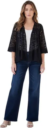 Roaman's Plus Size Lace Three Quarter Sleeve Swing Jacket in Black at Nordstrom, Size 16