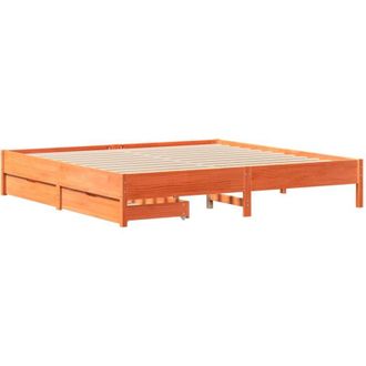 vidaXL Cama Sin Colch&oacute;n Madera Maciza De Pino Marr&oacute;n Cera 200x200 Cm Vidaxl