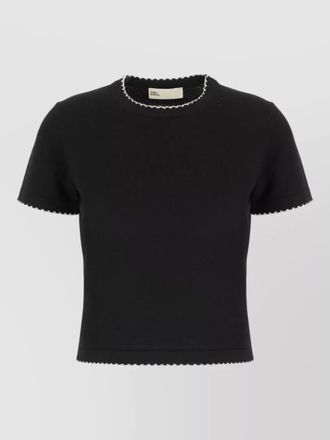 Tory Burch wool sweater contrast trim cropped short sleeves