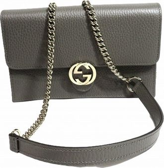 Gucci Gray Leather Chain/Shoulder Wallet (Pre-Owned)