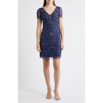 Pisarro Nights Beaded Double V-Neck Dress in Indigo at Nordstrom Rack, Size 18 (Similar To 14W)