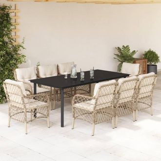 vidaXL Set Comedor De Jard&iacute;n 9 Pzas Con Cojines Rat&aacute;n Sint&eacute;tico Beige Vidaxl