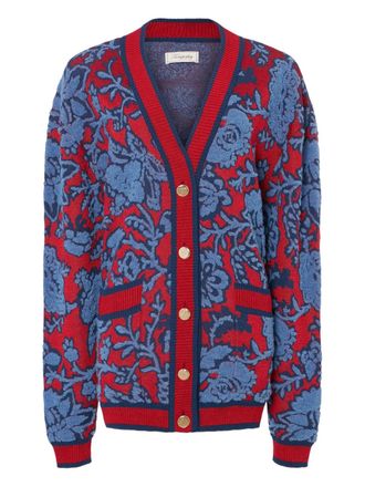 Temperley London Francis floral-pattern knit cardigan - women - Rayon/Wool/Cotton/Polyester - S - Blue