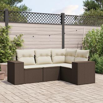 vidaXL Set Divano Da Giardino 4 Pz Con Cuscini Marrone In Polyrattan - Vidaxl