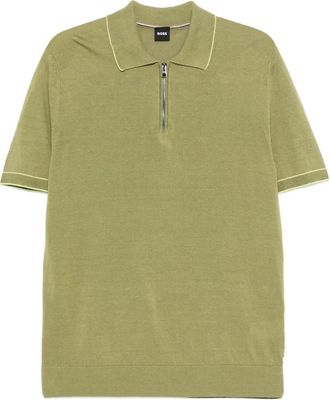 BOSS Polo in lino con mezza zip - Verde