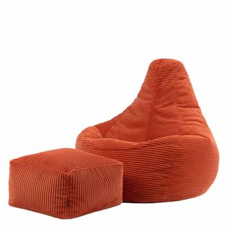 Icon Brand Puf reclinable y reposapi&eacute;s en respaldo alto y pana naranja terracota