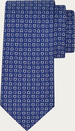 Ferragamo Men Gancini print silk tie Blue