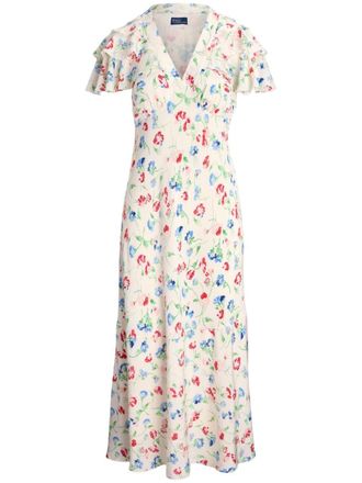 Polo Ralph Lauren floral-print silk midi dress - Neutrals