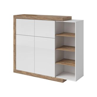 Petits Meubles Aparador 4 puertas paneles laminados blanco y madera
