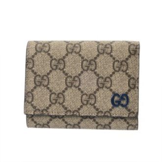 Gucci Beige Dark Blue Gg Supreme Leather Wallet (Tri-Fold) (Pre-Owned)